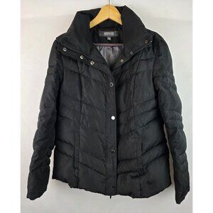 Kenneth Cole Reaction Womens Puffer Jacket Size Large Black Down Feather Coat